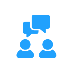 Two figures with speech bubbles above.