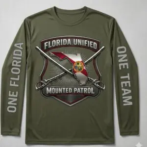 Olive shirt with Florida Unified Mounted Patrol emblem