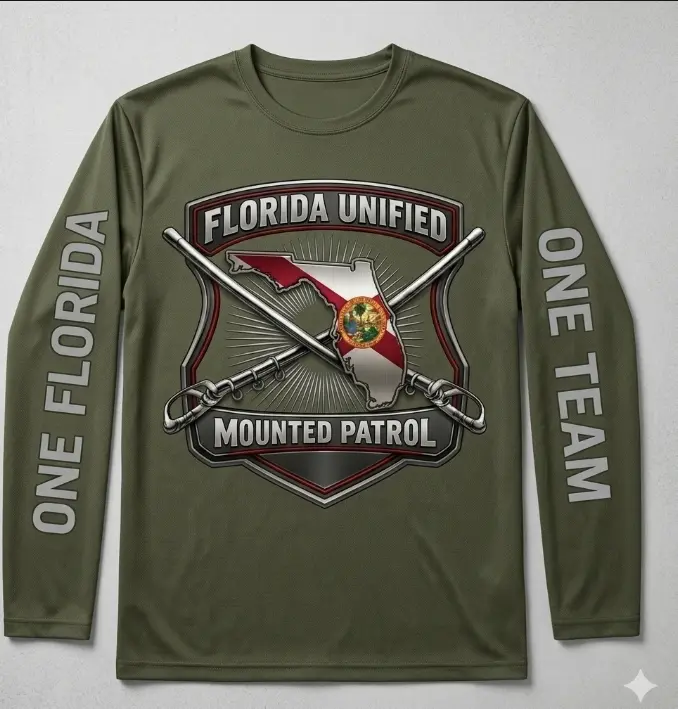 Olive shirt with Florida Unified Mounted Patrol emblem